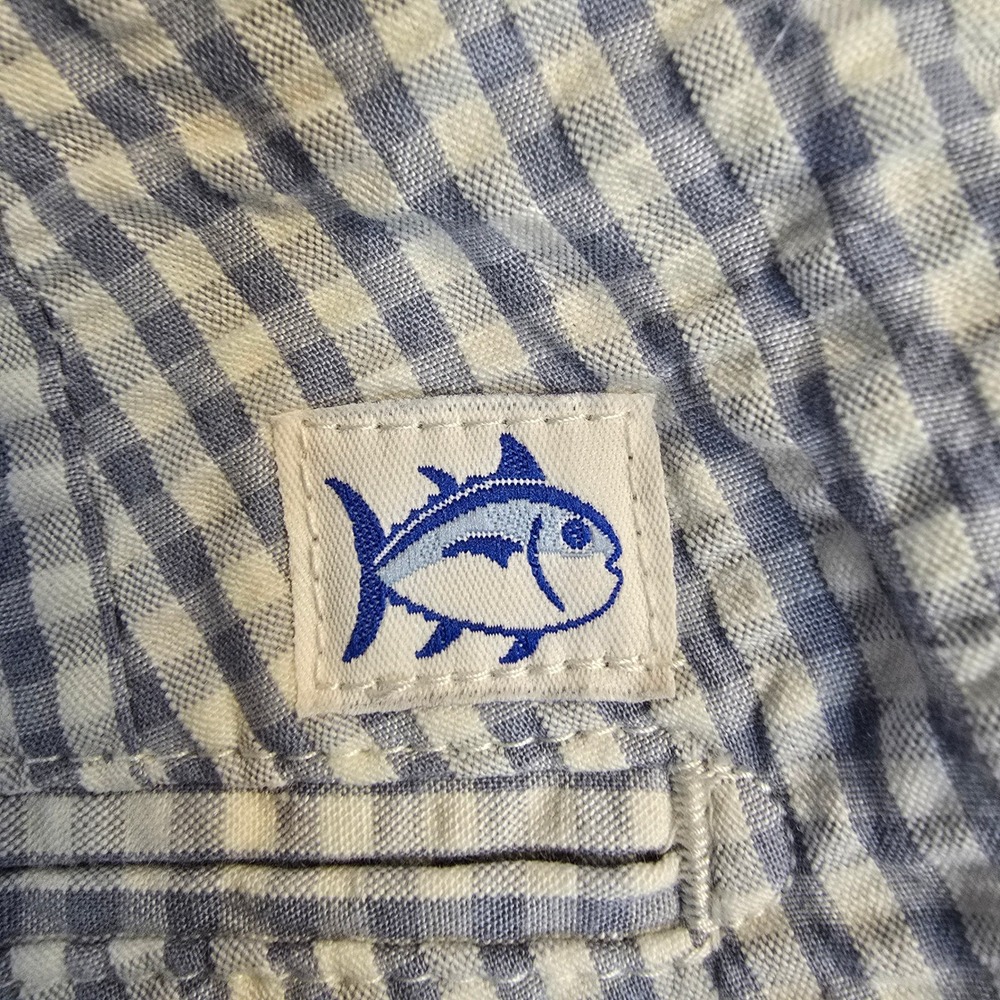 Southern Tide Skipjack Blue Gingham Seersucker Shorts Mens 36 Flat Front 11662